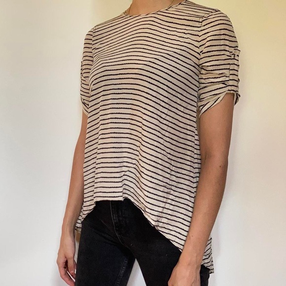 BCBG 100% silk blouse black and white stripes - Picture 1 of 4